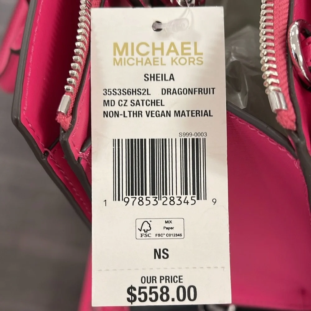 Michaela Kors Sheila Medium Faux Saffiano Leather Satchel
Dragonfruit 
NWT - Picture 8 of 16
